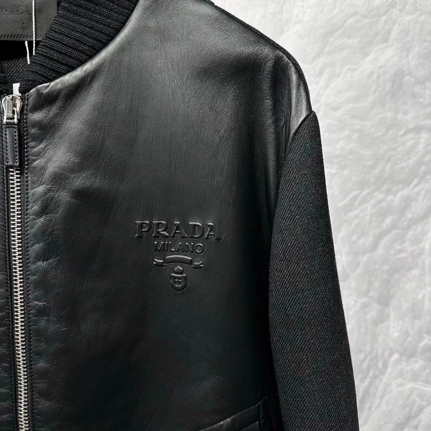 Prada prada black leather wool blend bomber jacket Size US L / EU 52-54 / 3 - 3 Thumbnail