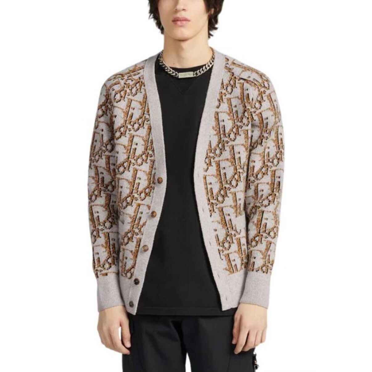 Dior dior oblique knit cardigan in beige brown Size L / US 10 / IT 46 - 6 Thumbnail