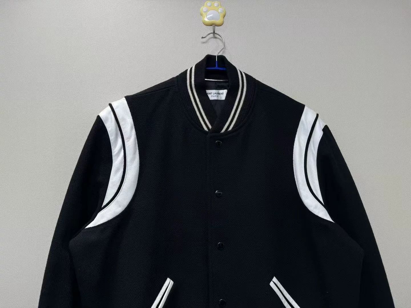saint laurent black and white varsity jacket
