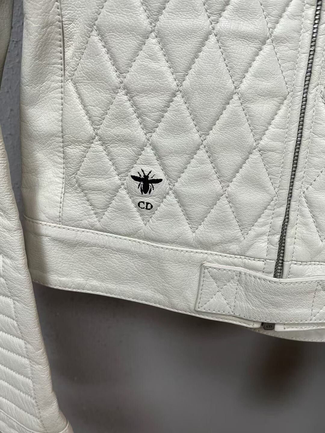 Dior white diamond pattern leather jacket Size S / US 4 / IT 40 - 3 Thumbnail