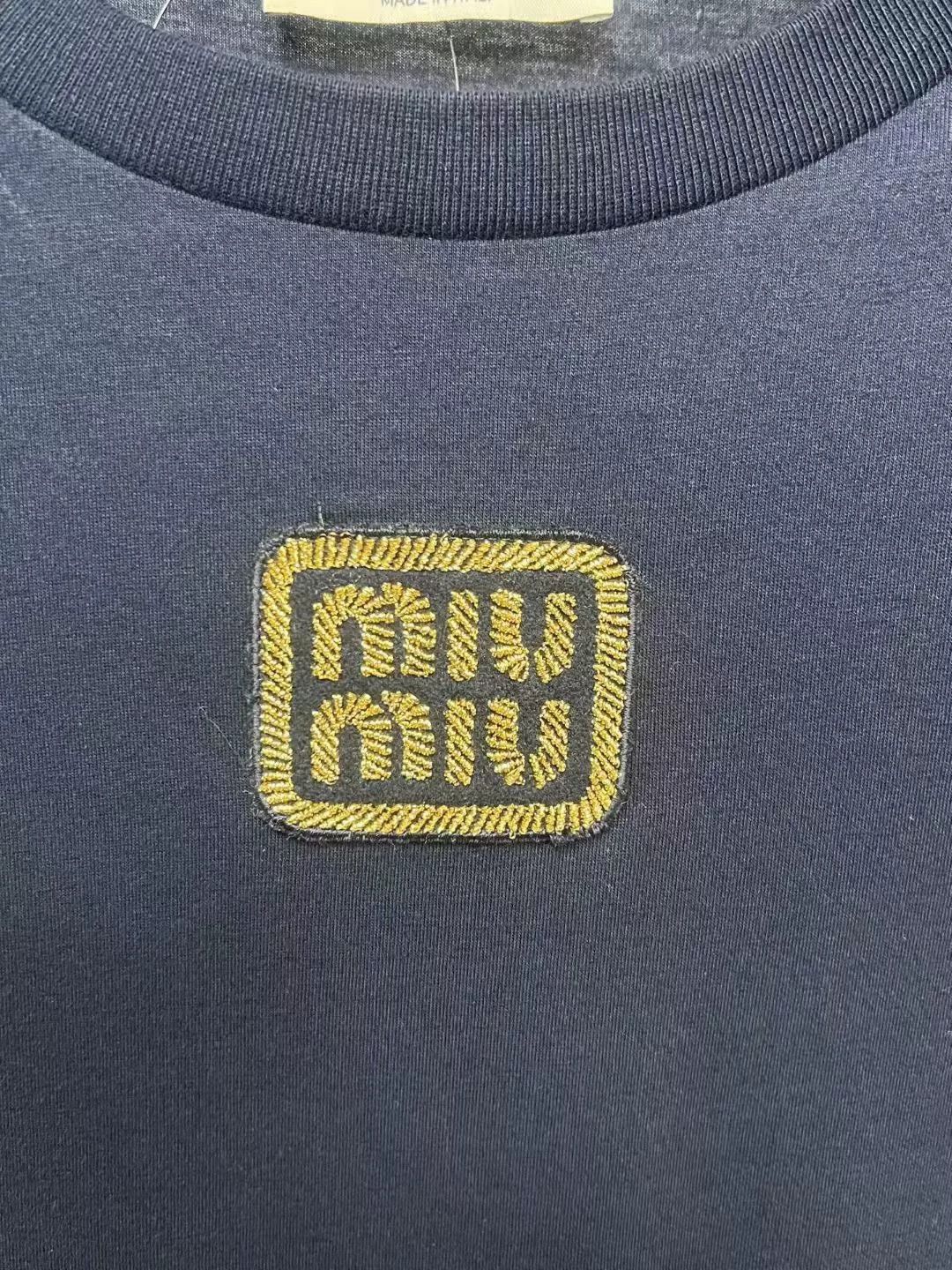 Miu Miu miumiu logo long sleeve top in navy Size L / US 10 / IT 46 - 3 Thumbnail