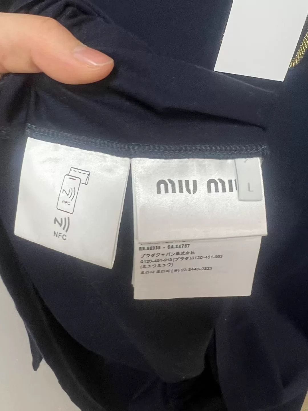 Miu Miu miumiu logo long sleeve top in navy Size L / US 10 / IT 46 - 4 Thumbnail