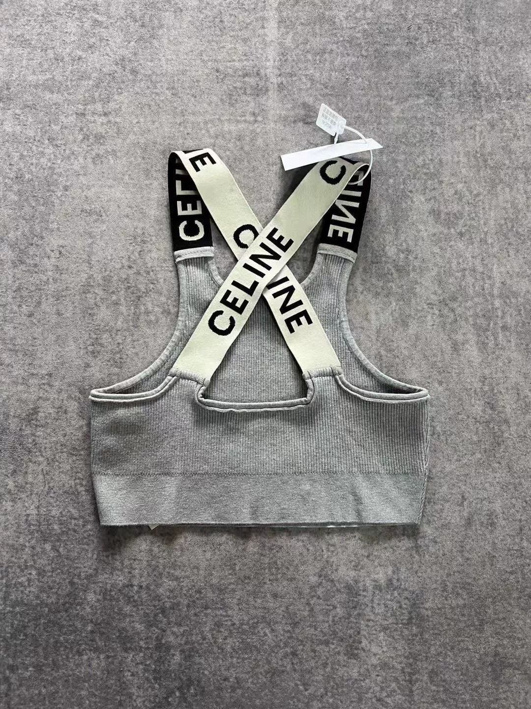 Celine gray sports tank top with logo straps Size M / US 6-8 / IT 42-44 - 2 Thumbnail