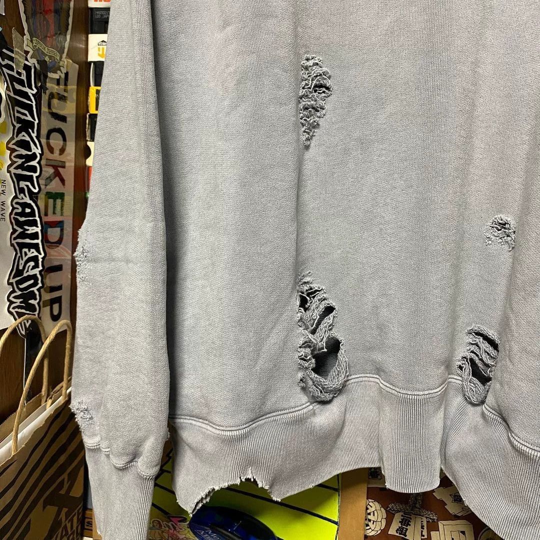 Beams Japan gray distressed sweatshirt with logo patch Size US L / EU 52-54 / 3 - 3 Thumbnail