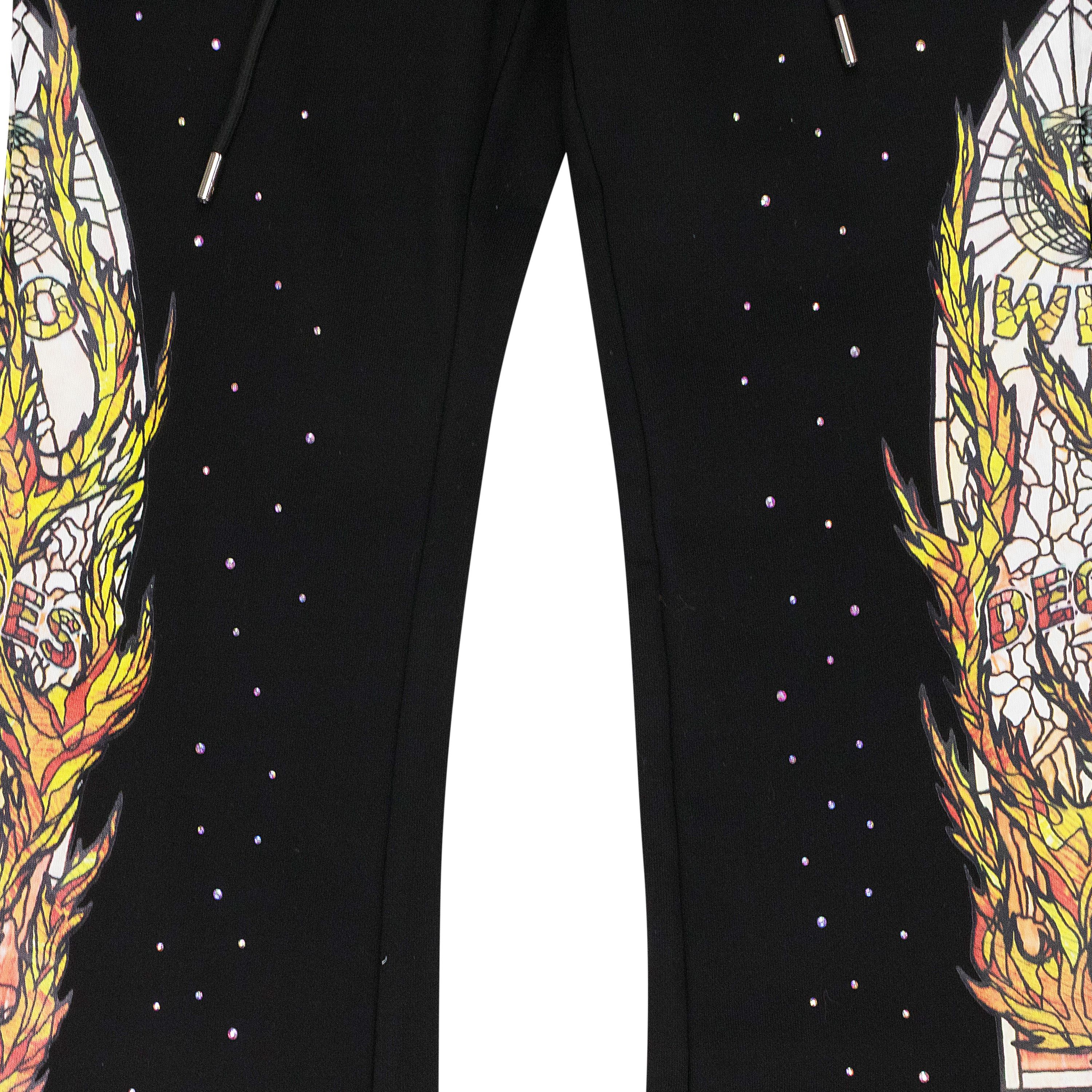 Who Decides War BLACK FLAME GLASS SWEATPANTS SIZE 40