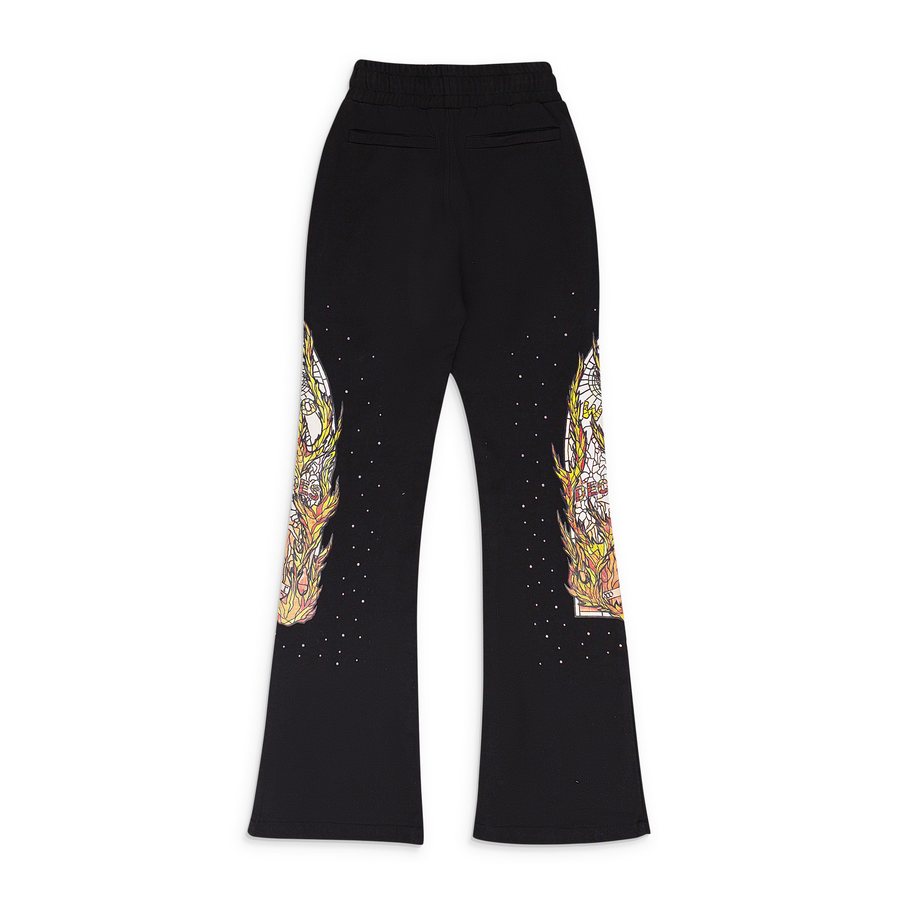 Who Decides War BLACK FLAME GLASS SWEATPANTS SIZE 40