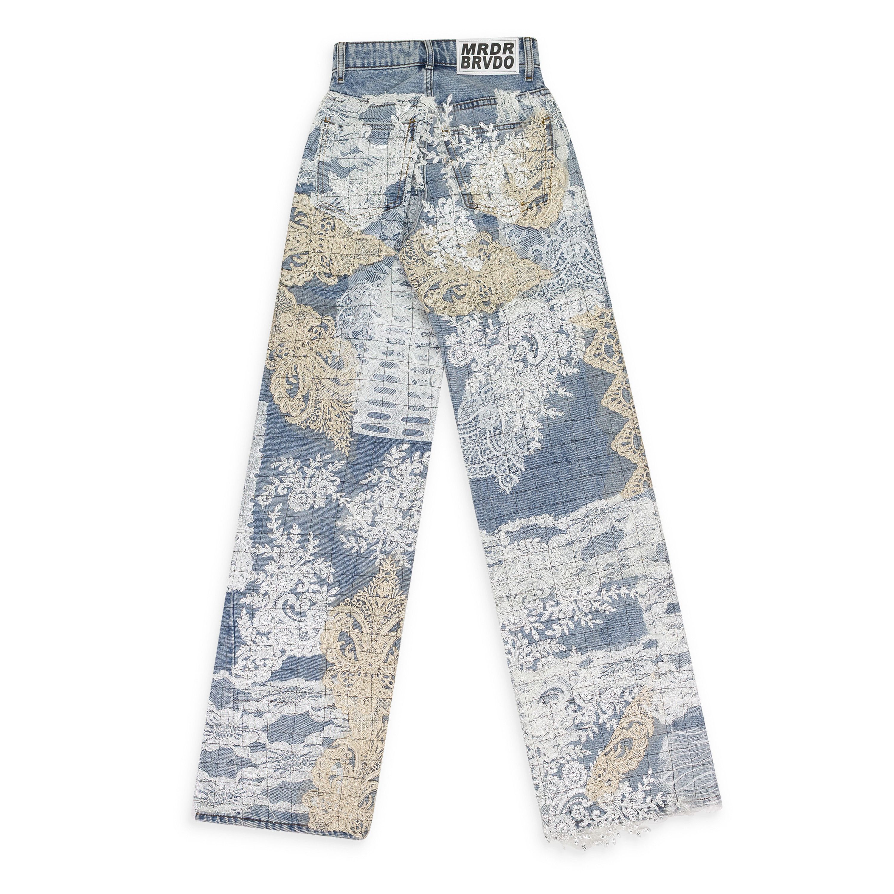 Who Decides War BLUE GRID LACE STRAIGHT-FIT JEANS SIZE 32