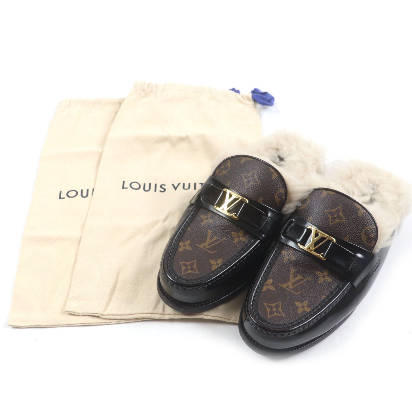 Louis Vuitton Louis Vuitton Louis Vuitton LV Logo Monogram Leather Mules Textile Shoes DUTY FREE for USA Size ONE SIZE - 2 Thumbnail