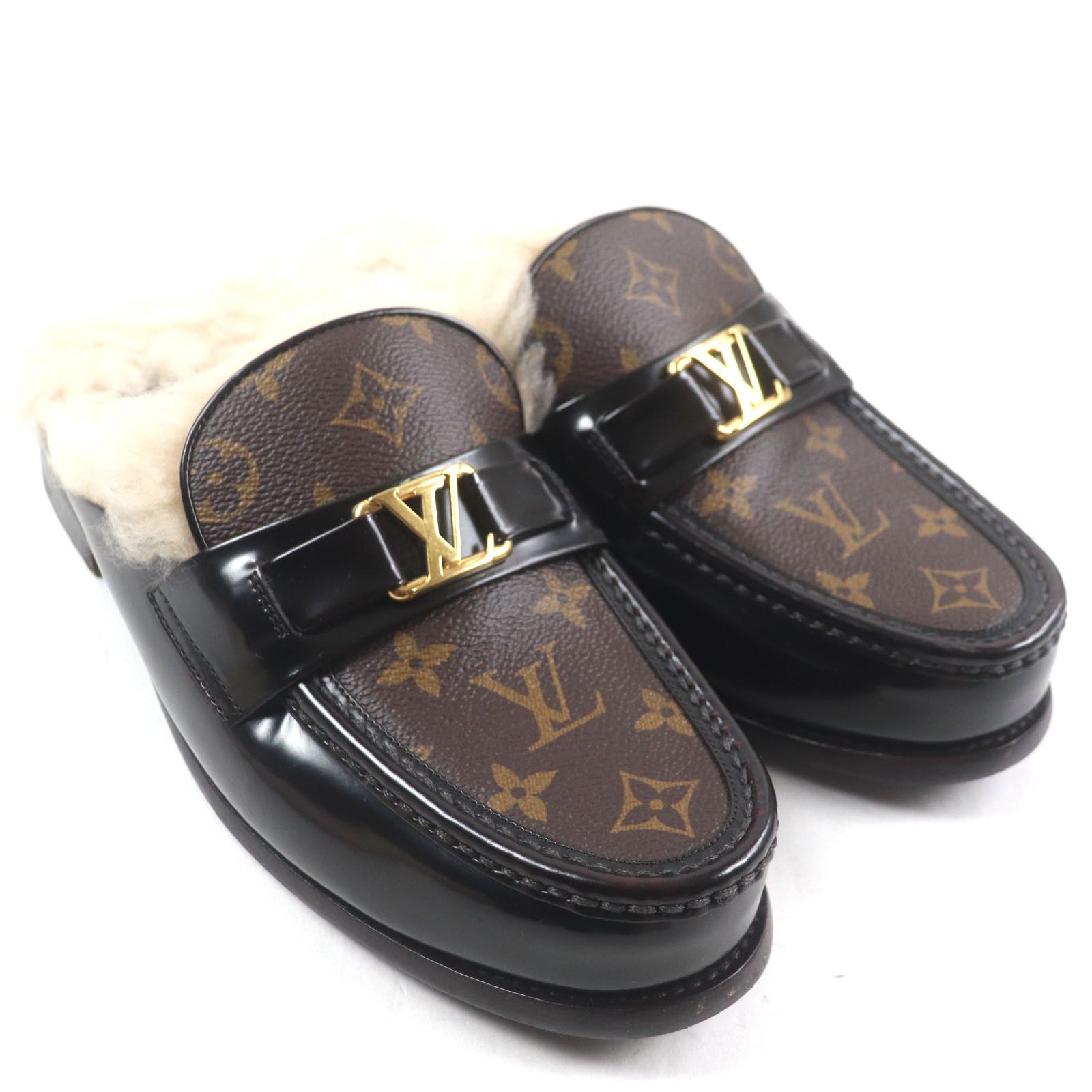 Louis Vuitton Louis Vuitton Louis Vuitton LV Logo Monogram Leather Mules Textile Shoes DUTY FREE for USA Size ONE SIZE - 3 Thumbnail