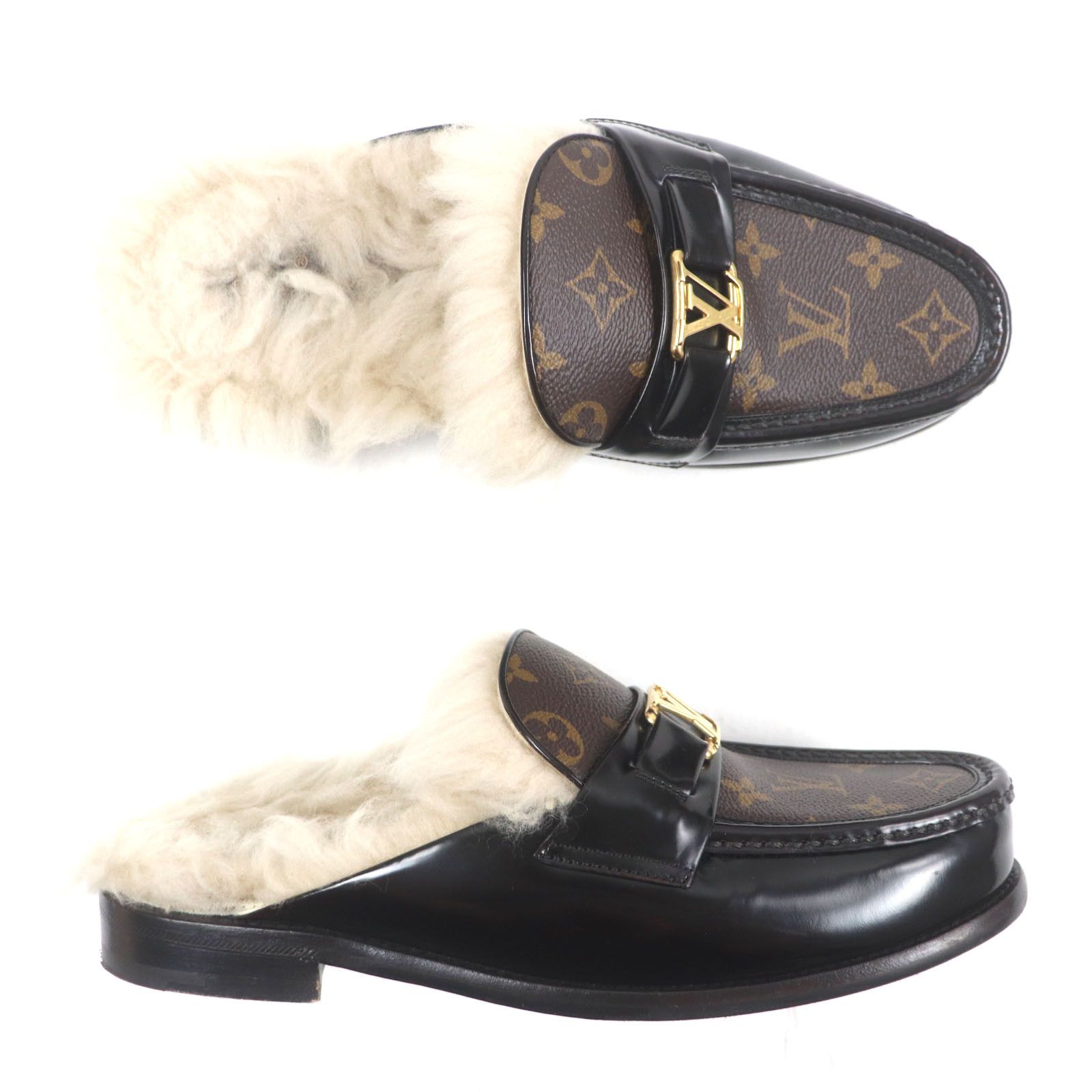 Louis Vuitton Louis Vuitton Louis Vuitton LV Logo Monogram Leather Mules Textile Shoes DUTY FREE for USA Size ONE SIZE - 6 Thumbnail
