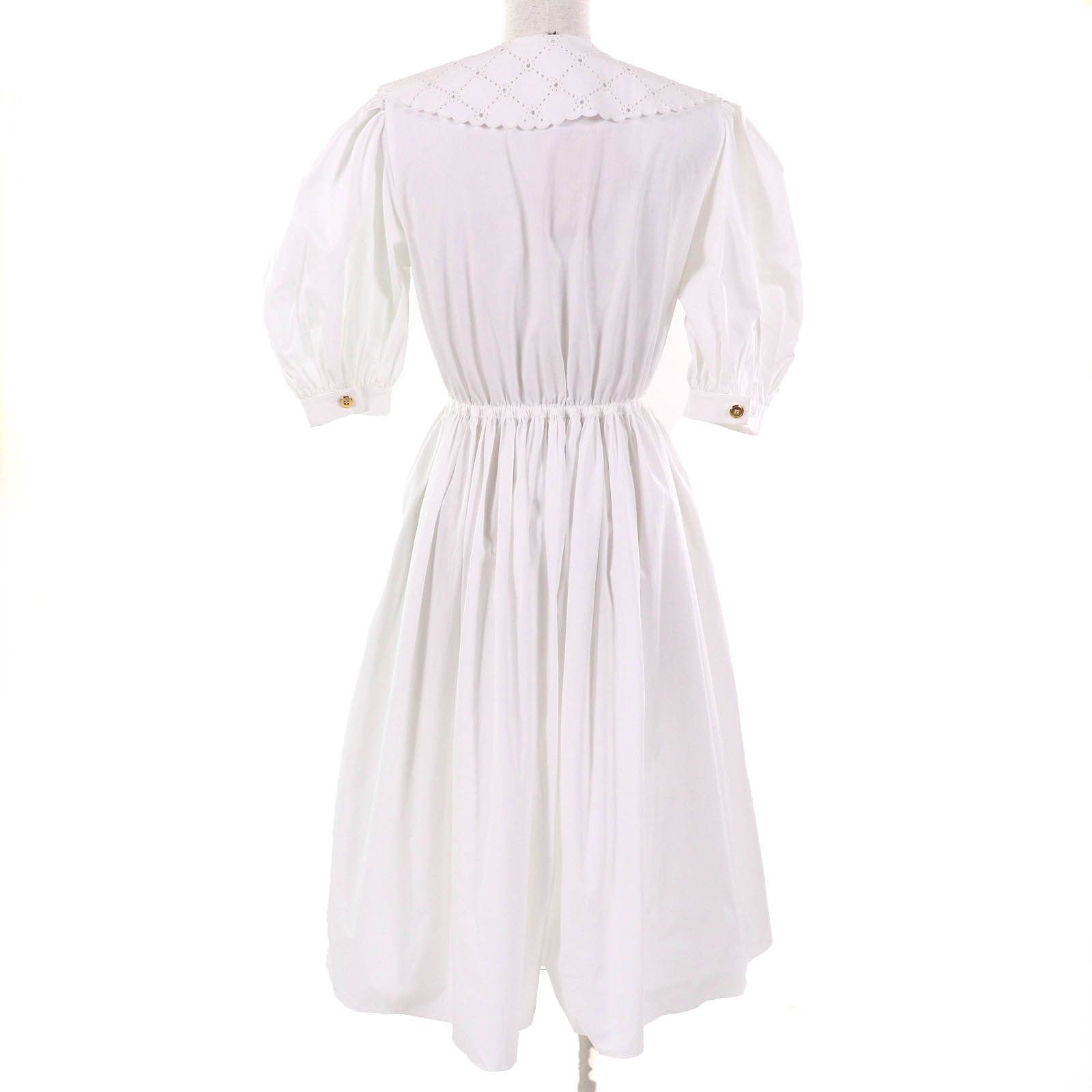Miu Miu Miu Miu Miu Miu Embroidered collar logo puff sleeve poplin dress Cotton Dresses MF4512 DUTY FREE for USA Size ONE SIZE - 3 Thumbnail
