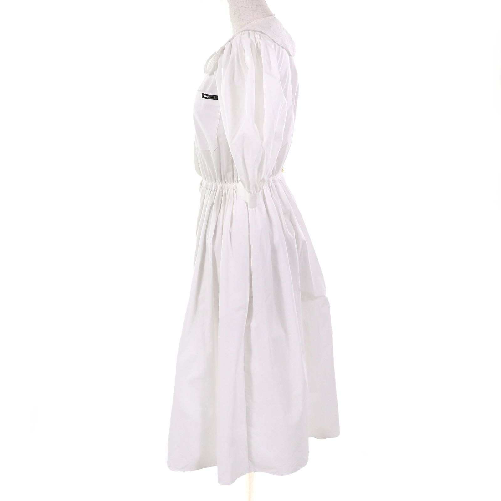 Miu Miu Miu Miu Miu Miu Embroidered collar logo puff sleeve poplin dress Cotton Dresses MF4512 DUTY FREE for USA Size ONE SIZE - 2 Thumbnail