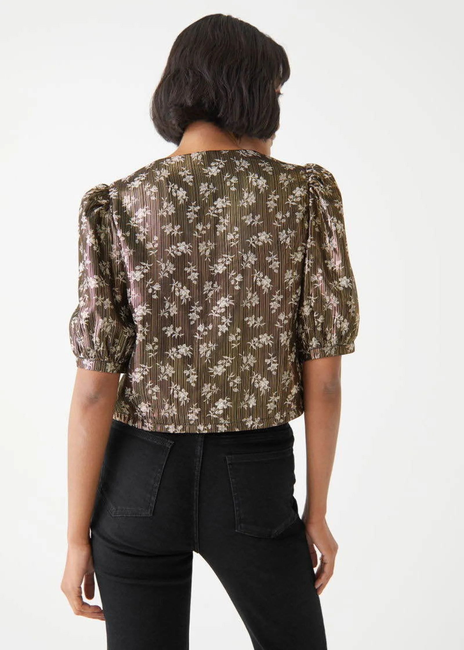 & Other Stories & Other Stories Cropped Metallic Bow Top Blouse Size XS / US 0-2 / IT 36-38 - 4 Thumbnail