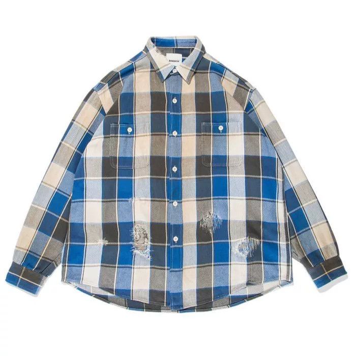DIGAWEL blue plaid distressed flannel shirt Size US L / EU 52-54 / 3 - 3 Thumbnail
