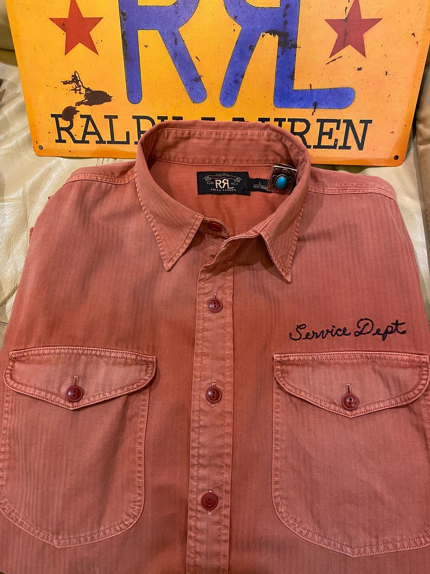 RRL Ralph Lauren Vintage RRL Service Dept Short Sleeve Shirt Size US L / EU 52-54 / 3 - 6 Thumbnail