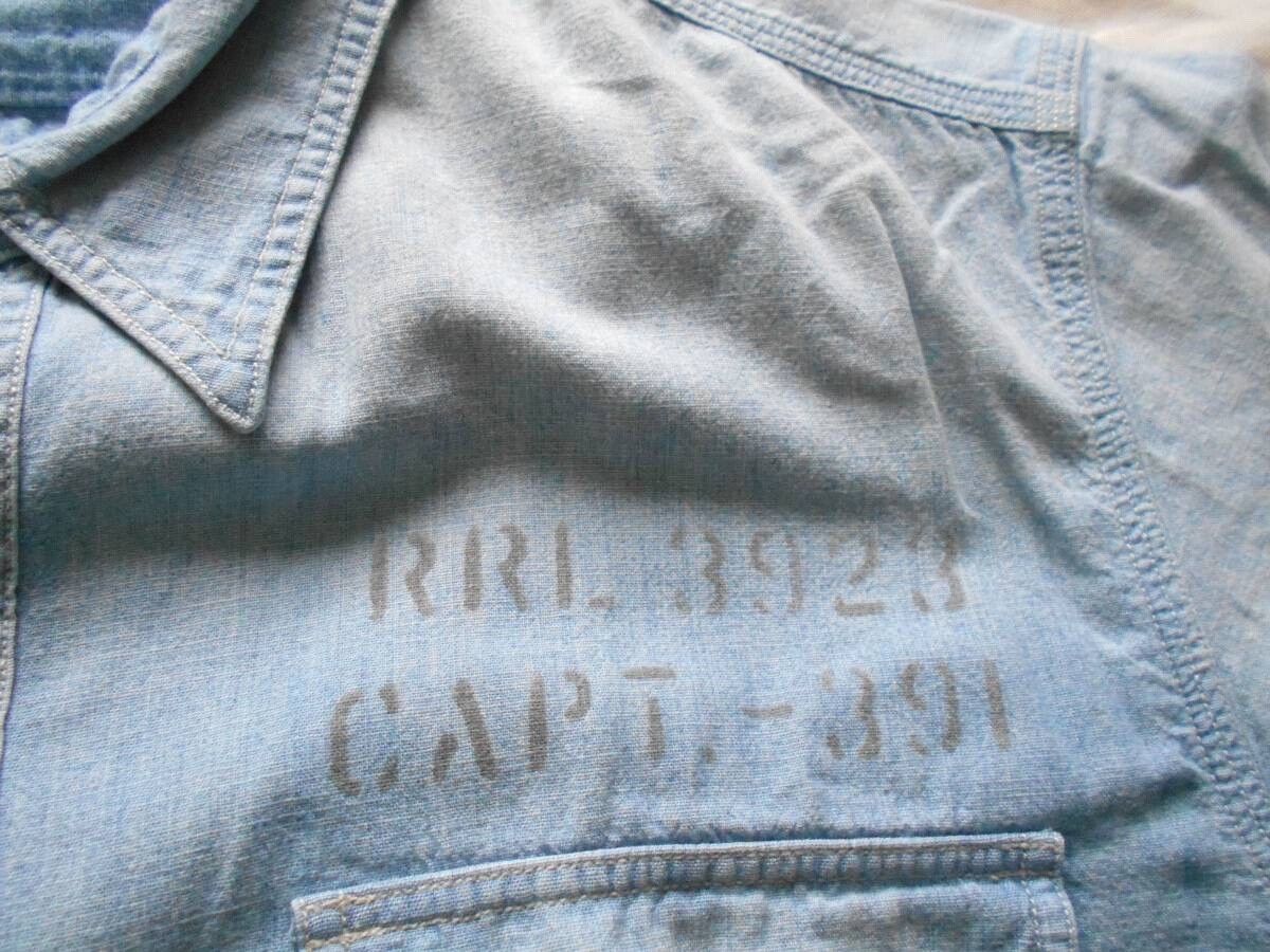 RRL Ralph Lauren Vintage Blue Military Patch Shirt Size US L / EU 52-54 / 3 - 4 Thumbnail