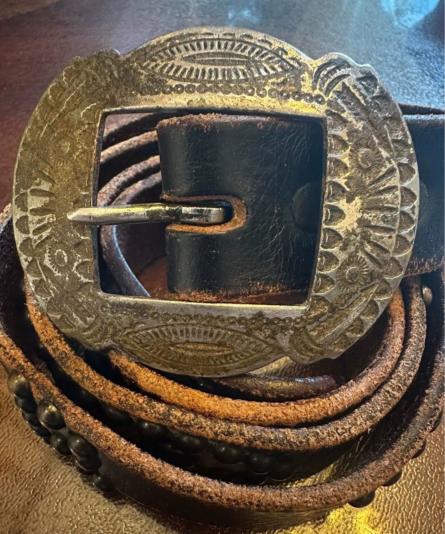 RRL Ralph Lauren Vintage Double RL Studded Leather Belt Size ONE SIZE - 3 Thumbnail