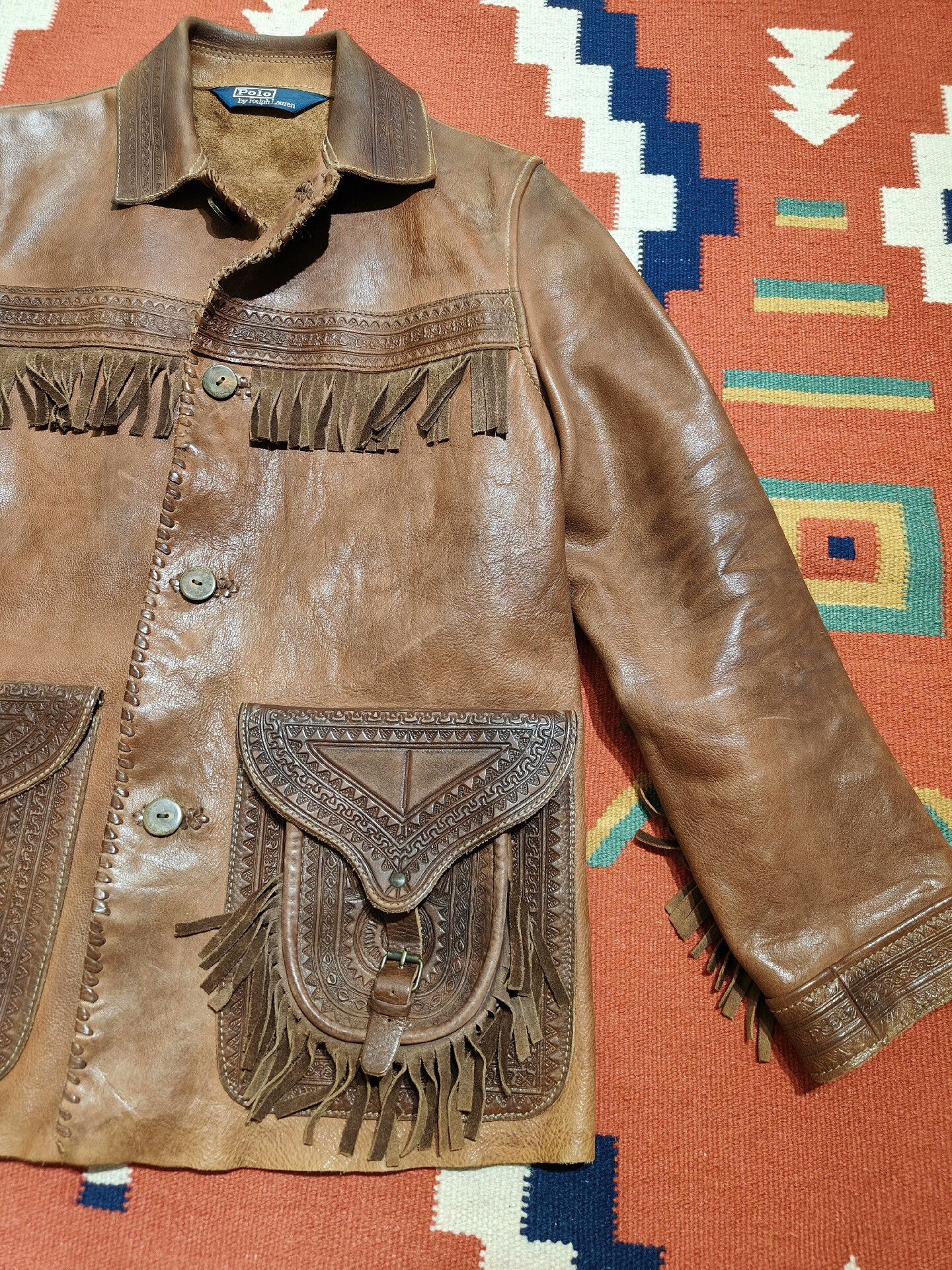 Vintage Vintage Ralph Lauren Fringed Leather Jacket Size US M / EU 48-50 / 2 - 2 Thumbnail