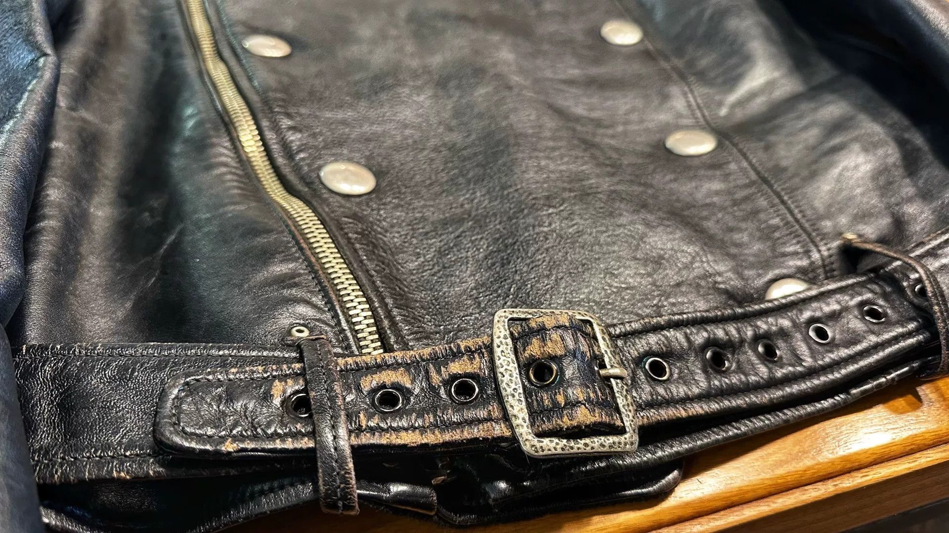 Freewheelers rare black leather biker jacket with buttons Size US M / EU 48-50 / 2 - 5 Thumbnail
