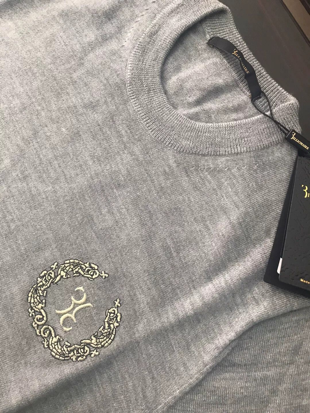 Billionaire Couture luxury gray wool sweater with logo Size US L / EU 52-54 / 3 - 3 Thumbnail