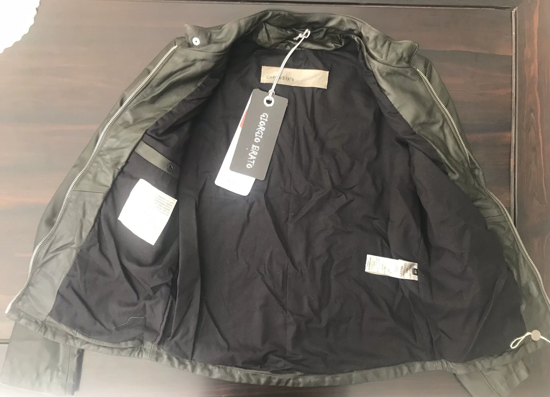Giorgio Brato handcrafted dark green leather motorcycle jacket Size US L / EU 52-54 / 3 - 6 Thumbnail