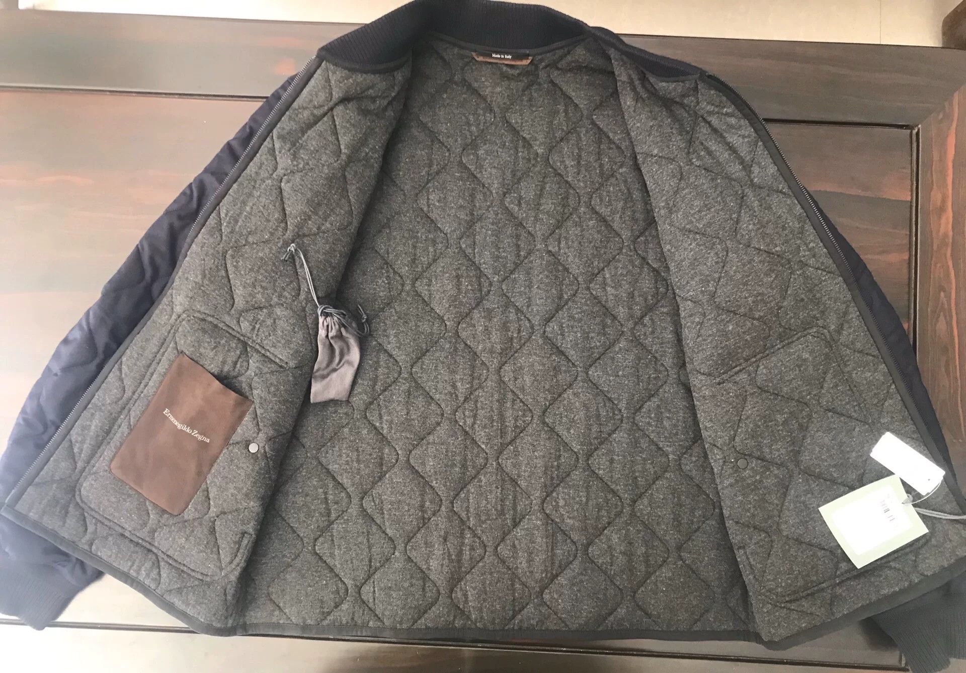 Ermenegildo Zegna navy quilted wool jacket with leather trim Size US L / EU 52-54 / 3 - 4 Thumbnail