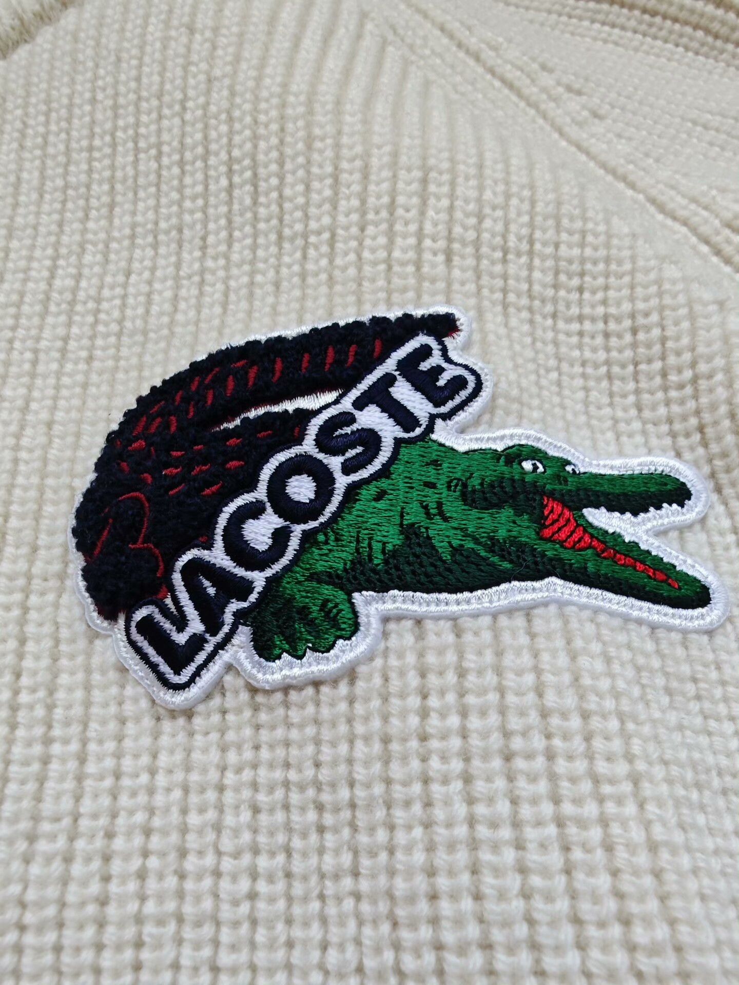 Lacoste lacoste ivory ribbed sweater with embroidery Size US XL / EU 56 / 4 - 2 Thumbnail