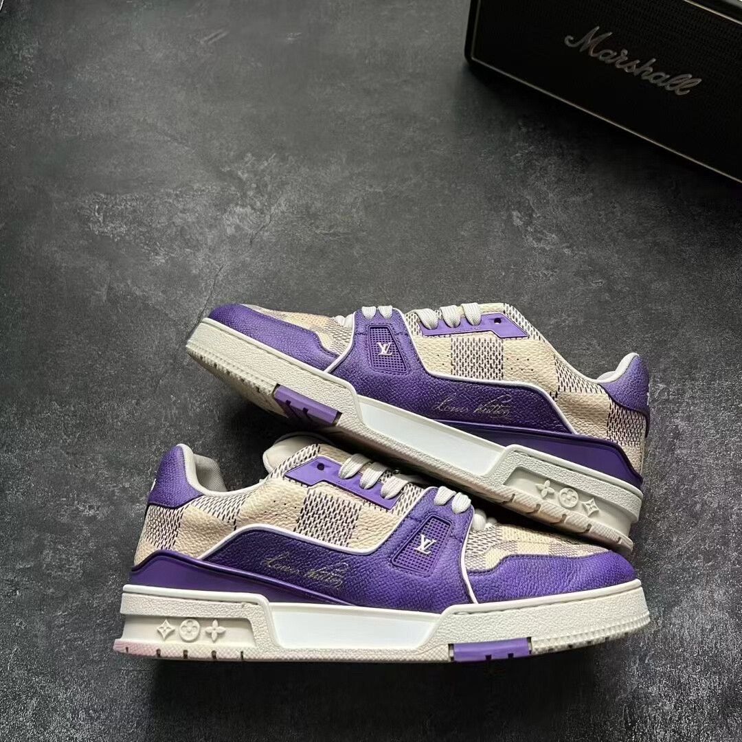 Louis Vuitton louis vuitton lv trainer purple checkered sneakers Size US 7.5 / EU 40-41 - 8 Thumbnail