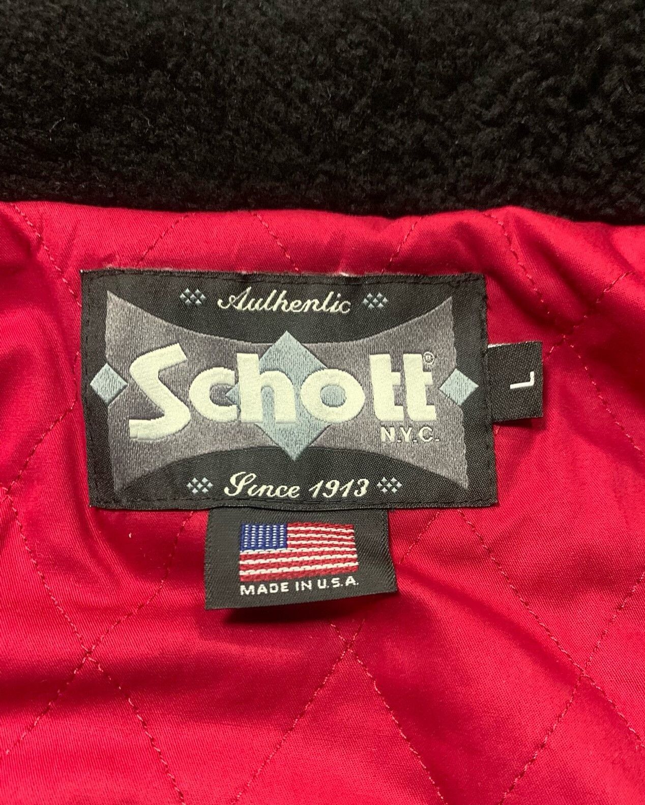 Schott black leather motorcycle jacket with fur collar Size US L / EU 52-54 / 3 - 4 Thumbnail