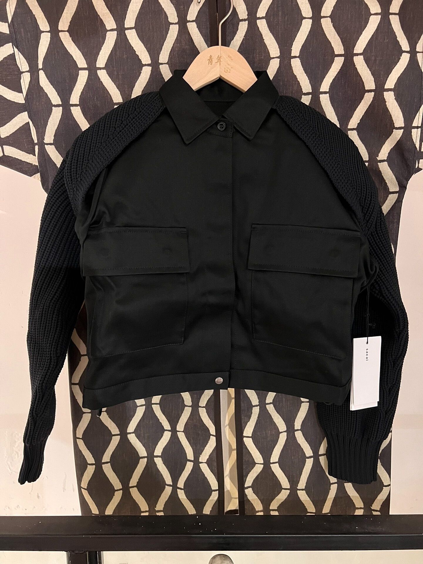Sacai sacai black cropped jacket with knit sleeves Size S / US 4 / IT 40 - 2 Thumbnail