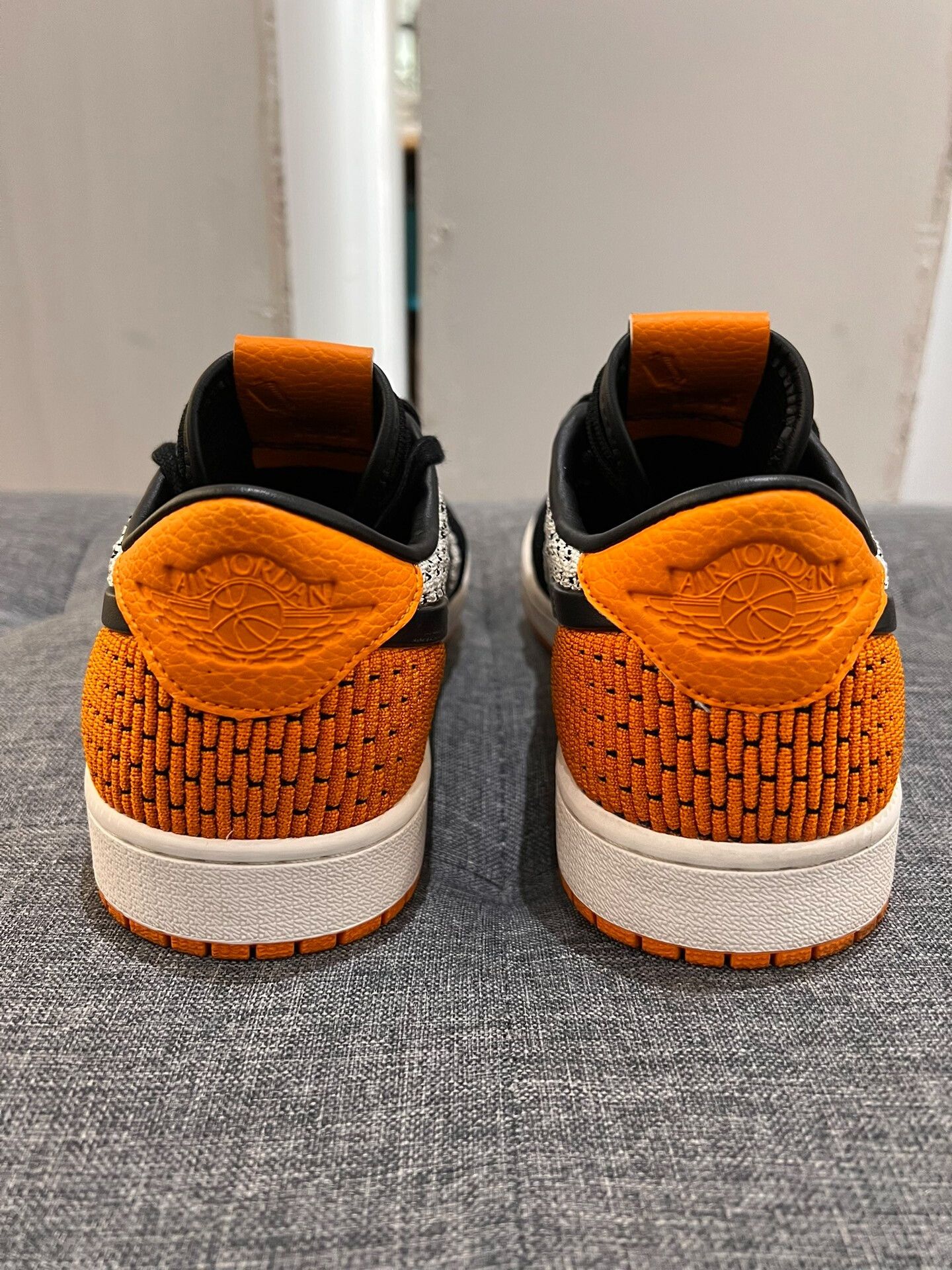 Jordan Brand aj1 low flyknit black orange sneakers Size US 9.5 / EU 42-43 - 3 Thumbnail