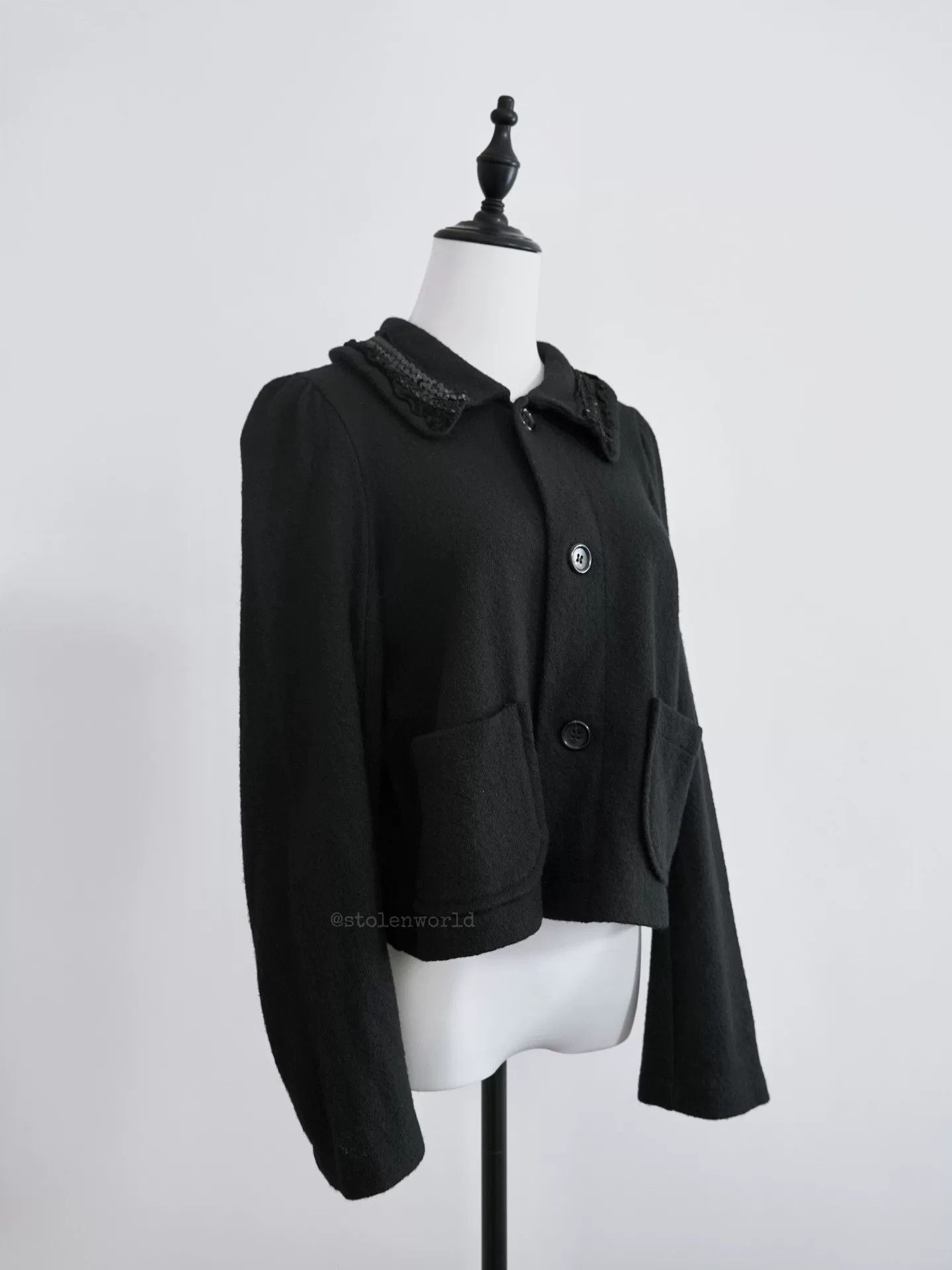 Comme des Garcons Black Wool Jacket with Sequin Detail Size M / US 6-8 / IT 42-44 - 4 Thumbnail
