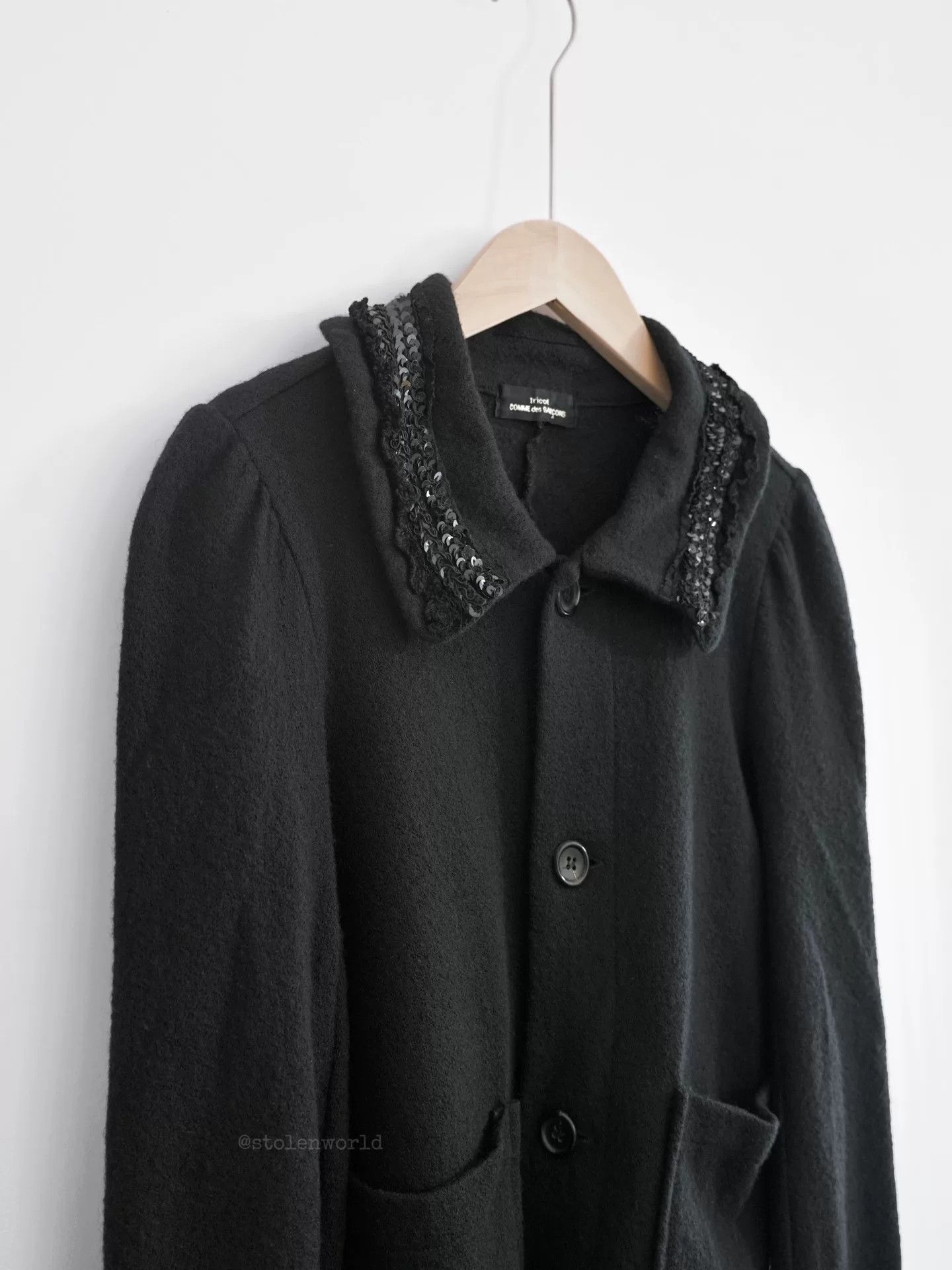 Comme des Garcons Black Wool Jacket with Sequin Detail Size M / US 6-8 / IT 42-44 - 7 Thumbnail