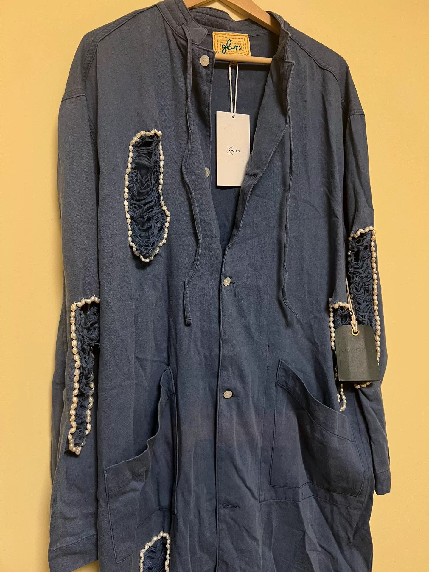 Glass Cypress Long Shirt Coat with Pearl Details Size L / US 10 / IT 46 - 2 Thumbnail
