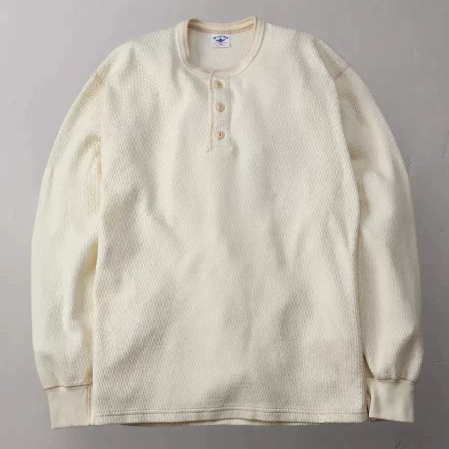 The Flat Head Vintage Black Waffle Henley Long Sleeve Shirt Size US XXS / EU 40 - 2 Thumbnail