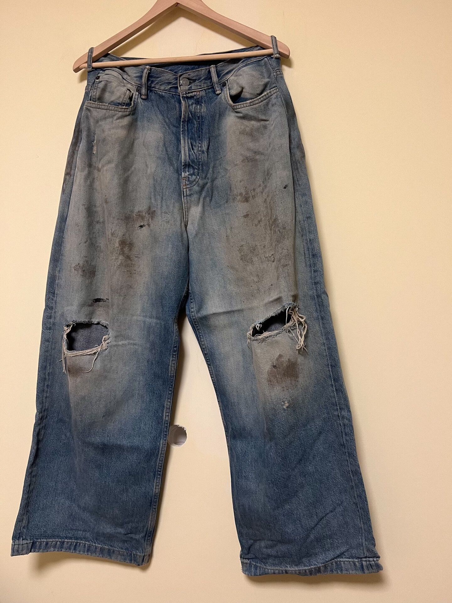 Acne Studios Acne Studios Distressed Denim Wide-Leg Pants Size US 32 / EU 48 - 6 Thumbnail