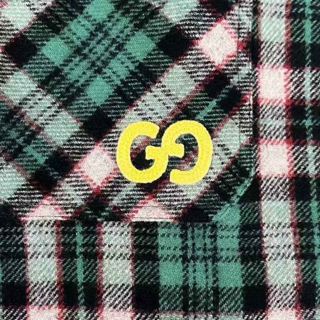 Gucci gucci green plaid long coat with pearl collar Size L / US 10 / IT 46 - 5 Thumbnail