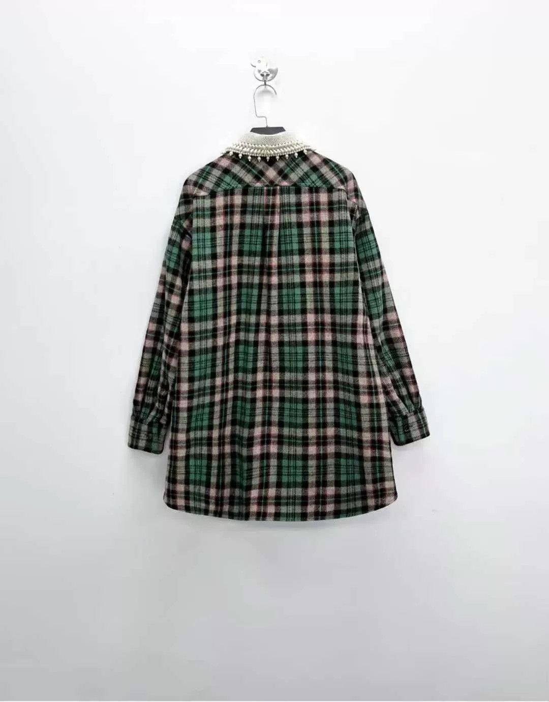 Gucci gucci green plaid long coat with pearl collar Size L / US 10 / IT 46 - 2 Thumbnail