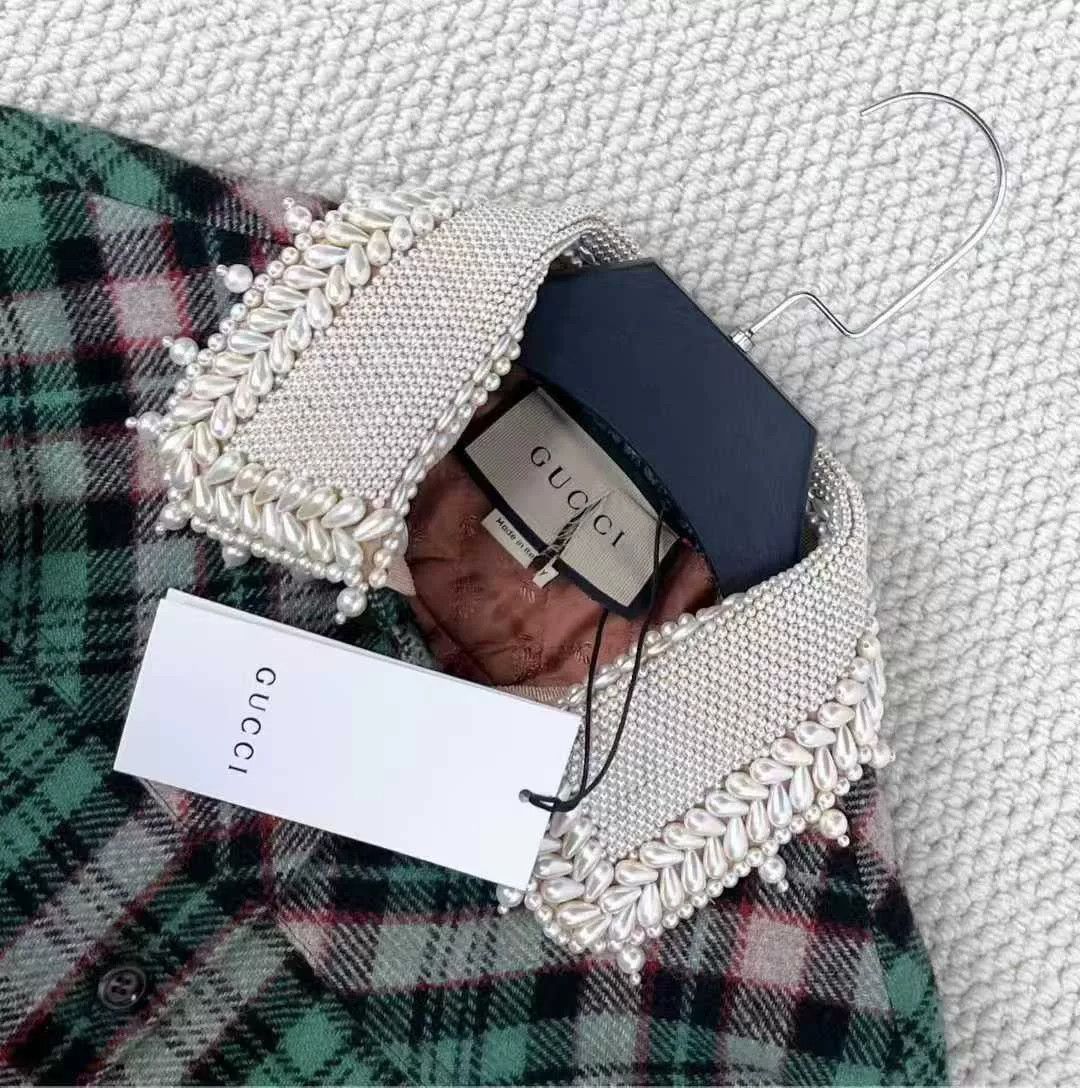 Gucci gucci green plaid long coat with pearl collar Size L / US 10 / IT 46 - 3 Thumbnail