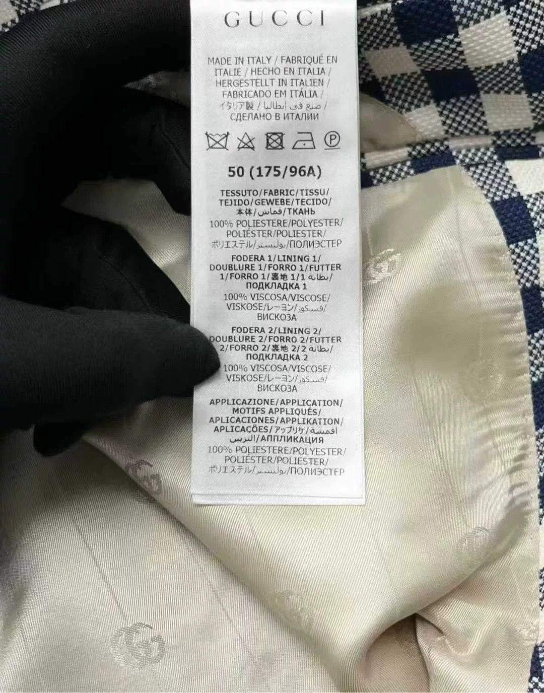 Gucci gucci blue and white checkered embroidered jacket Size US L / EU 52-54 / 3 - 3 Thumbnail