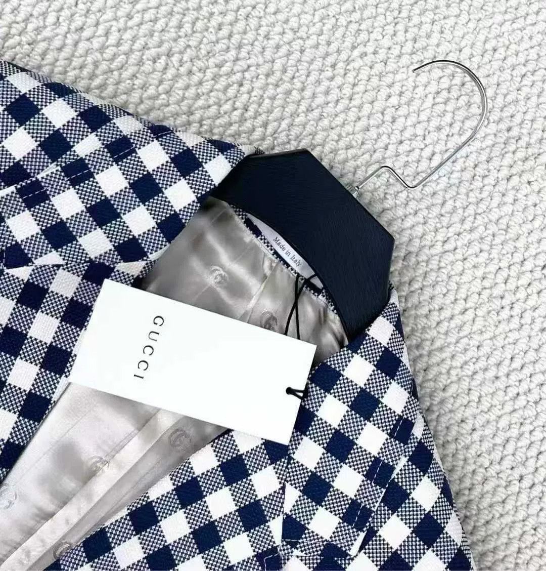 Gucci gucci blue and white checkered embroidered jacket Size US L / EU 52-54 / 3 - 2 Thumbnail