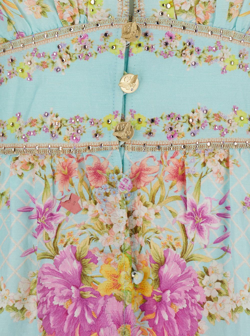 CAMILLA Dress with Long Balloon Sleeves 'Floral' in Multicolor Linen Blend for Women Size S / US 4 / IT 40 - 3 Thumbnail
