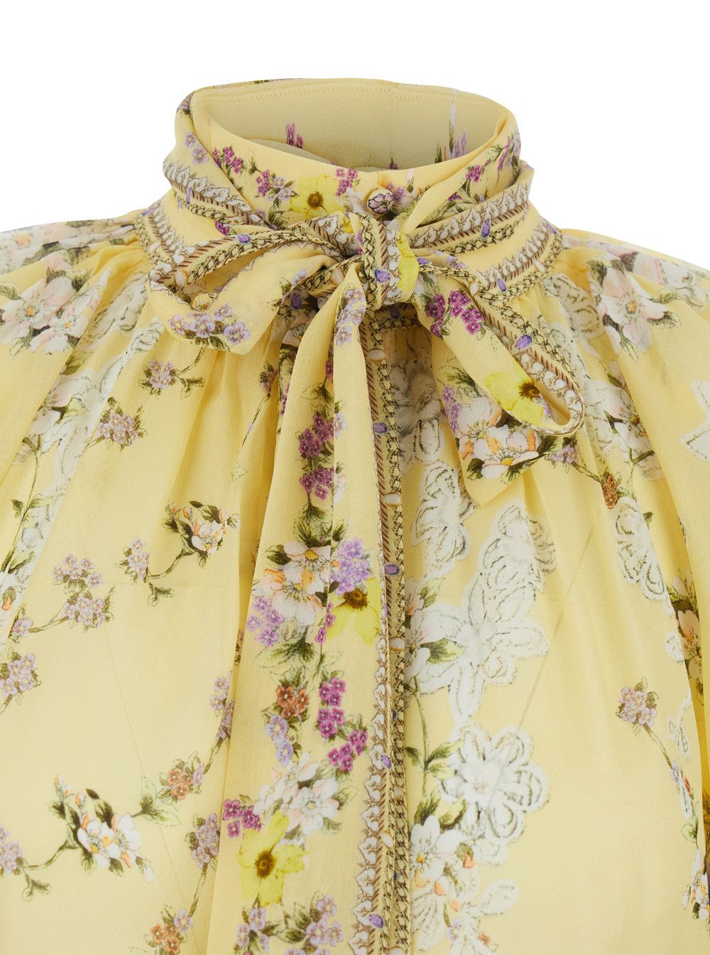 CAMILLA Multicolor Blouse with Removable Pussybow Collar and All-Over Floral Motif in Silk for Women Size M / US 6-8 / IT 42-44 - 3 Thumbnail