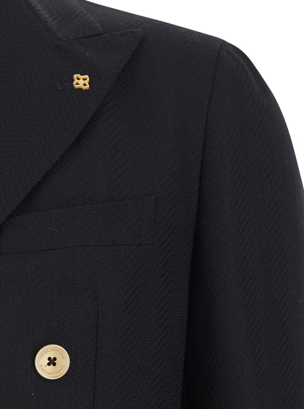 Tagliatore Black Double-breasted Jacket with Peak Revers and Jewel Buttons in Wool for Men Size US XL / EU 56 / 4 - 2 Thumbnail