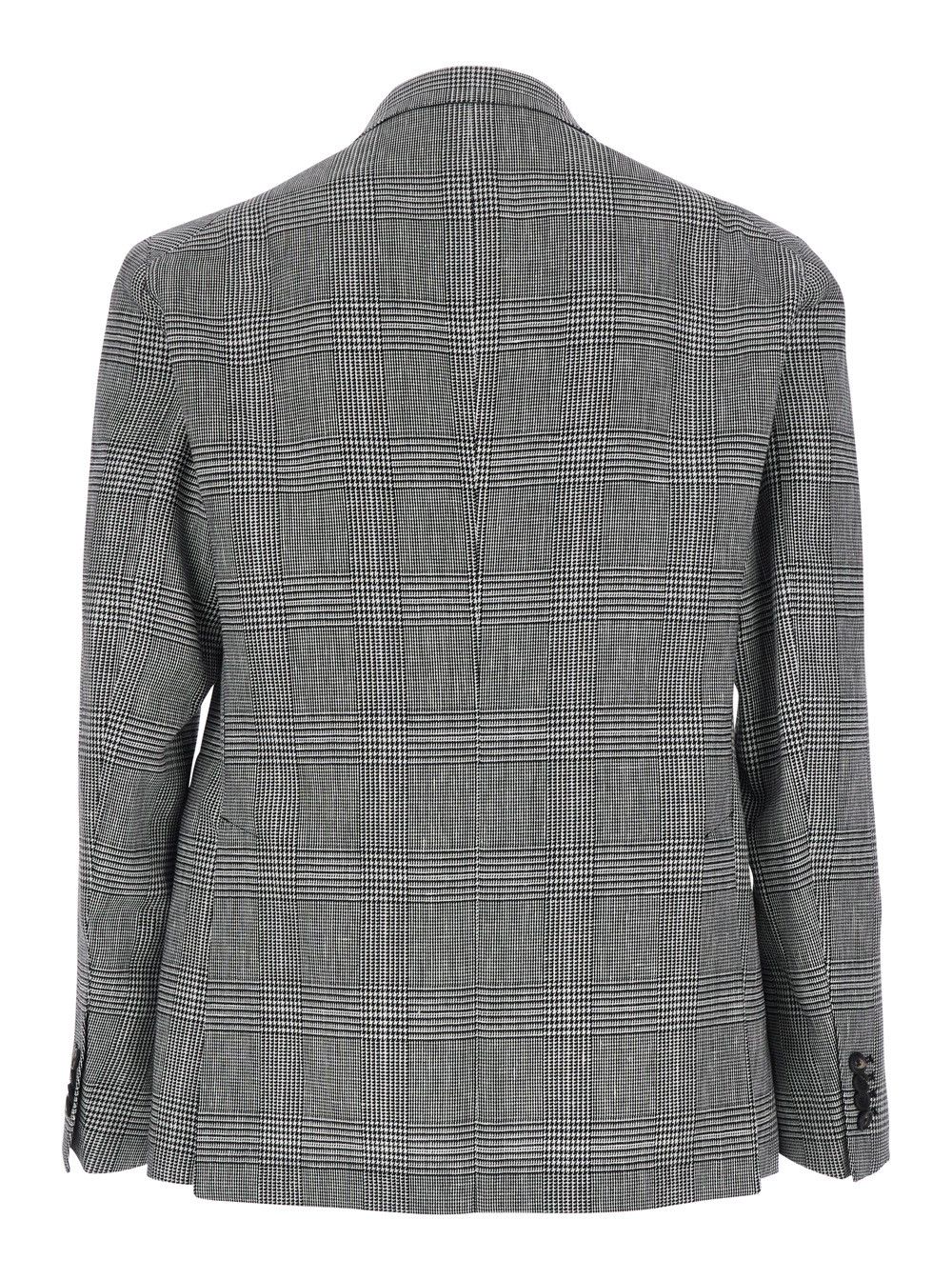 Tagliatore Grey Single-breasted Jacket with Notched Revers and All-Over Houndstooth Motif in Cotton and Linen Men Size US M / EU 48-50 / 2 - 2 Thumbnail