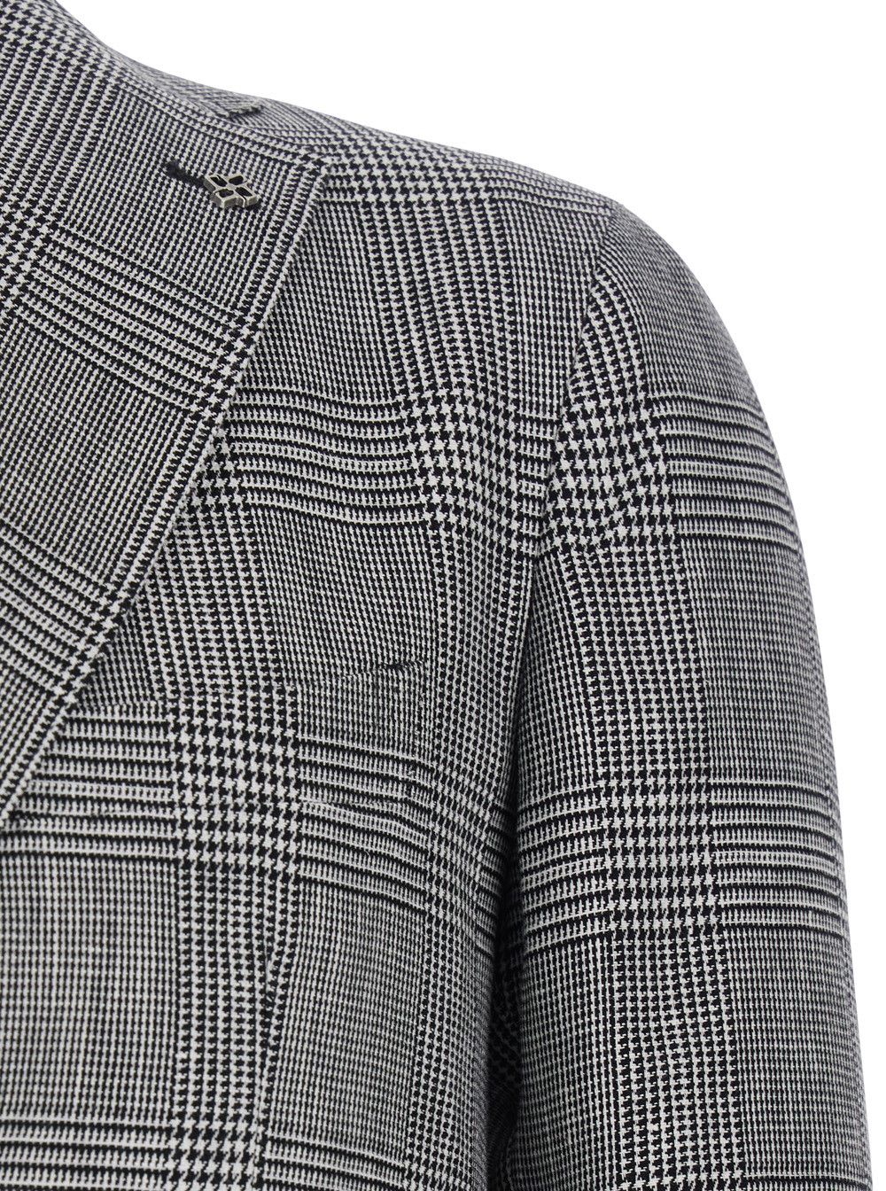 Tagliatore Grey Single-breasted Jacket with Notched Revers and All-Over Houndstooth Motif in Cotton and Linen Men Size US XL / EU 56 / 4 - 3 Thumbnail