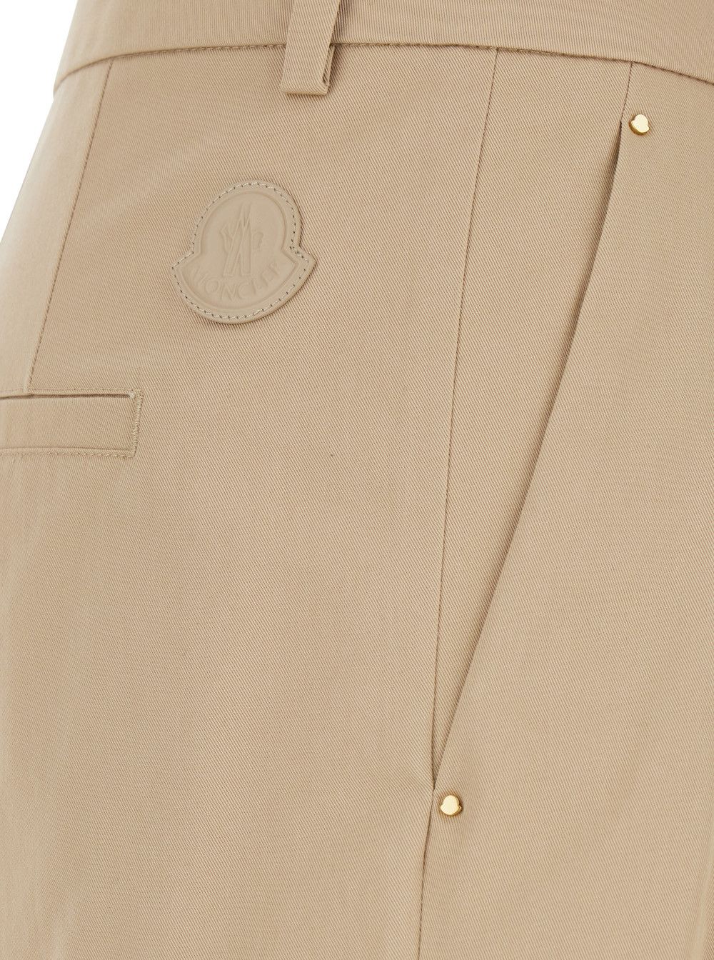 Moncler Michaela Beige Pants with Logo Patch on the Side and Pleats on the Front in Women's Cotton Blend Size 30" / US 8 / IT 44 - 3 Thumbnail