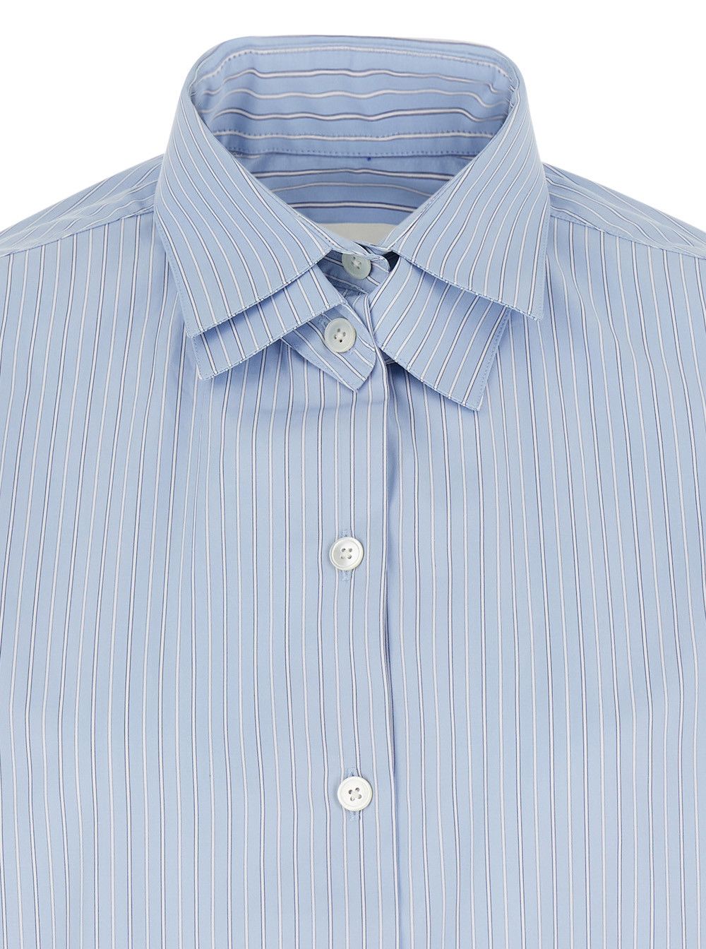 Rohe Blue Shirt with Double Collar and All-Over Striped Motif in Cotton for Women Size S / US 4 / IT 40 - 3 Thumbnail