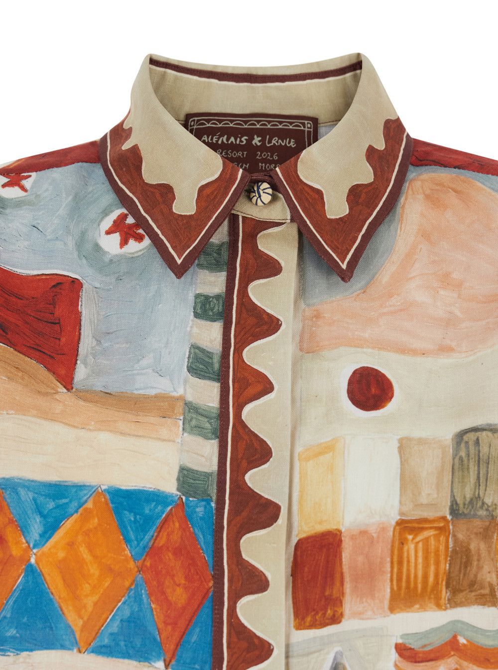 ALEMAIS 'Michelle' Multicolor Shirt with Classic Collar and All-Over Geometric Motif in Linen for Women Size S / US 4 / IT 40 - 3 Thumbnail
