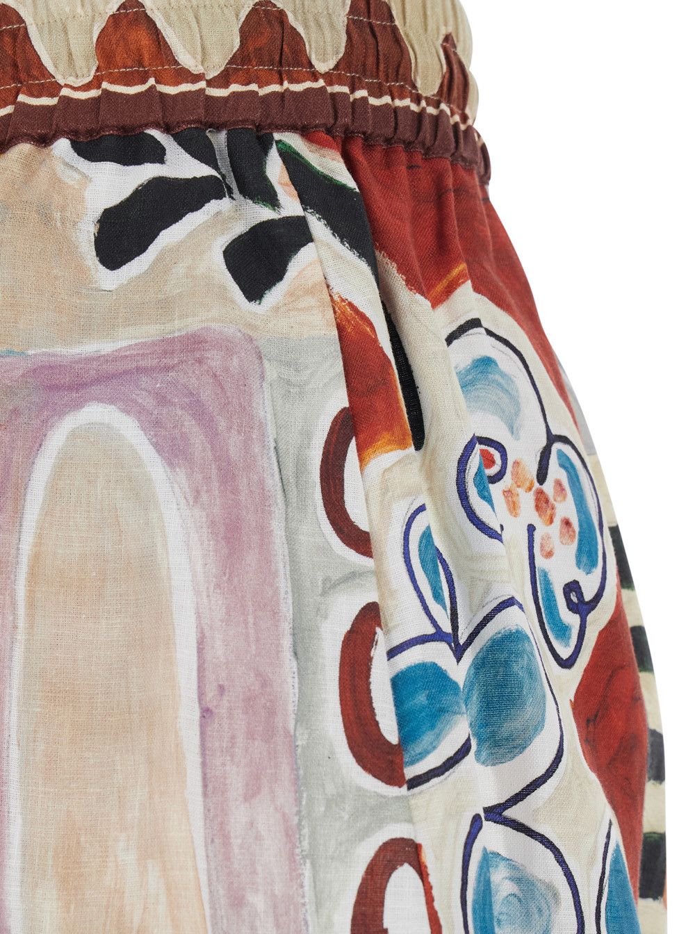 ALEMAIS 'Michelle' Multicolor Shorts with Drawstring Waist and All-Over Geometric Motif in Linen for Women Size 26" / US 2 / IT 38 - 3 Thumbnail